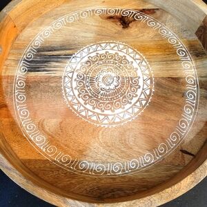 Handcrafted Wooden Serving Tray with White Mandala Design